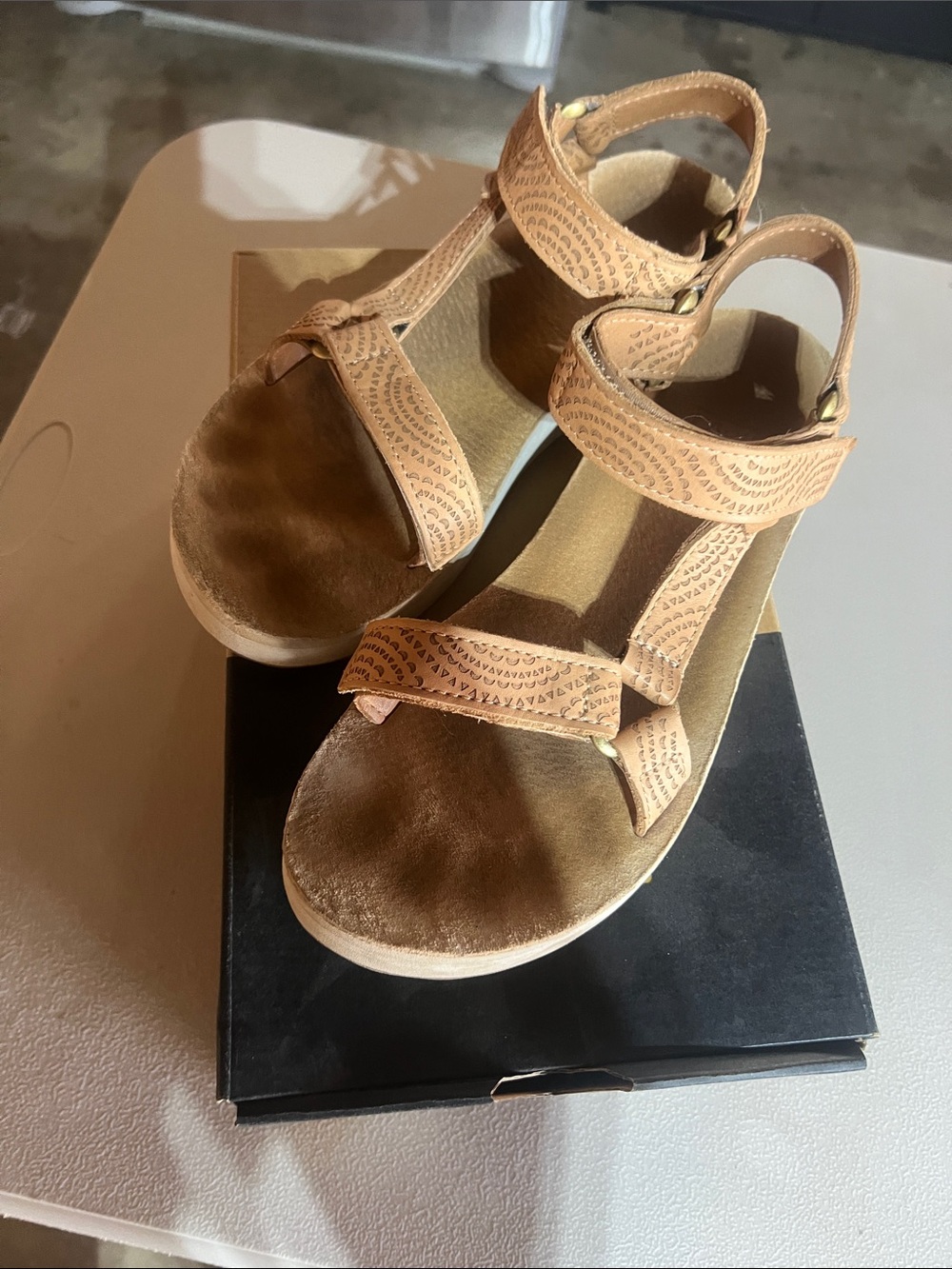 Teva Girls' Light Brown/Tan Adjustable Strap Sandals